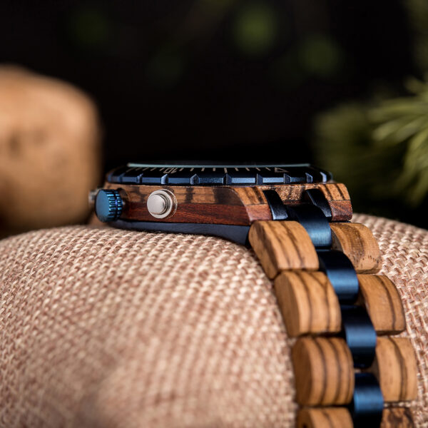 reloj LB  de cuarzo, madera natural y acero, elegante, resistente al agua - Imagen 4