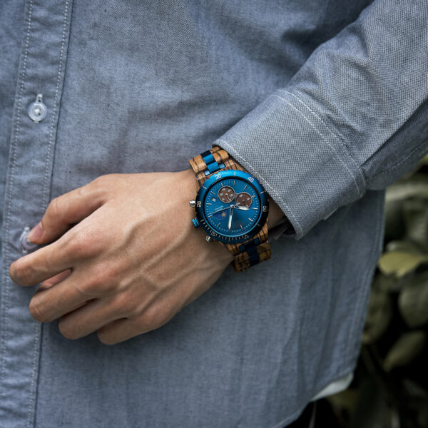reloj LB  de cuarzo, madera natural y acero, elegante, resistente al agua - Imagen 3