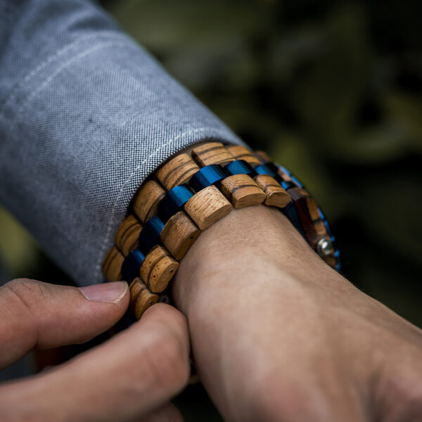 reloj LB  de cuarzo, madera natural y acero, elegante, resistente al agua - Imagen 5