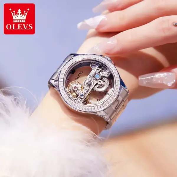 Reloj Automático Skeleton OLEVS Unisex de Lujo – Mecánismo Visible - Imagen 2