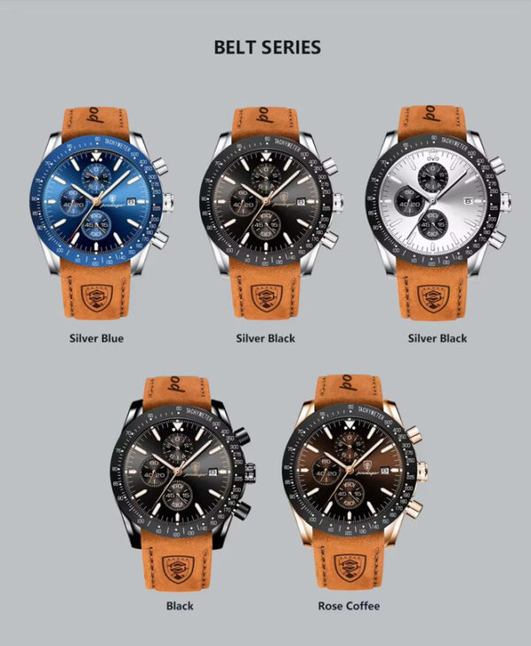 Reloj Poedagar para Hombre con Correa de Piel Marrón, Estilo Elegante y Clásico