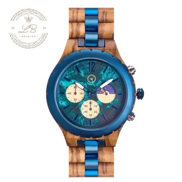 Reloj de Hombre Brisa Marina | Madera y Acero Azul