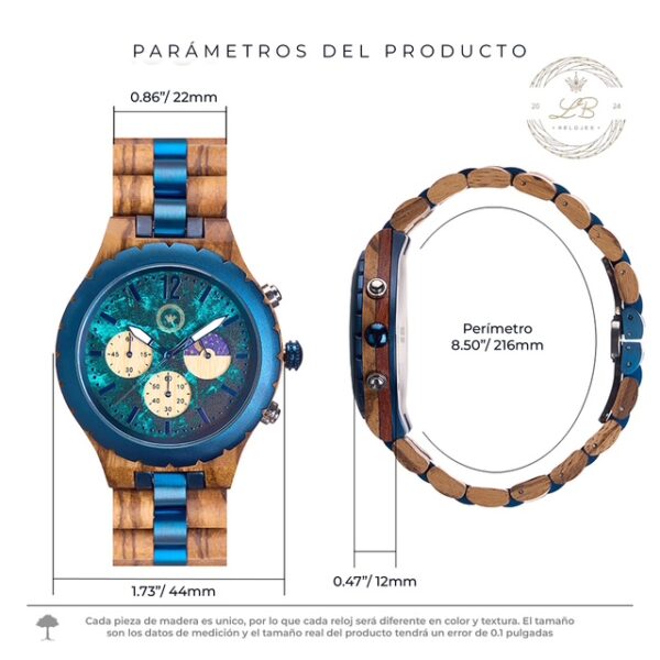 Reloj de Hombre Brisa Marina | Madera y Acero Azul - Imagen 4