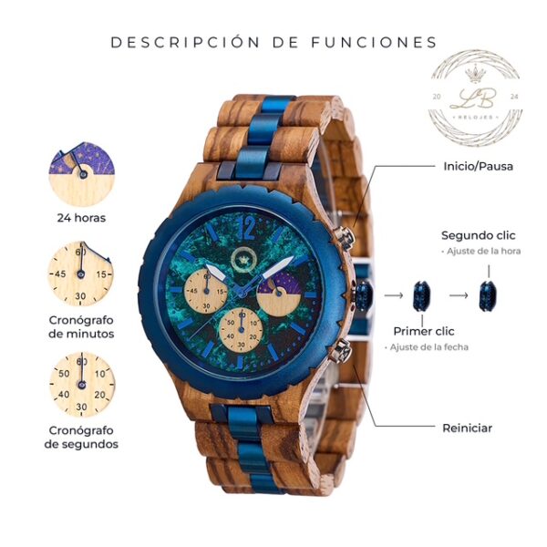 Reloj de Hombre Brisa Marina | Madera y Acero Azul - Imagen 5