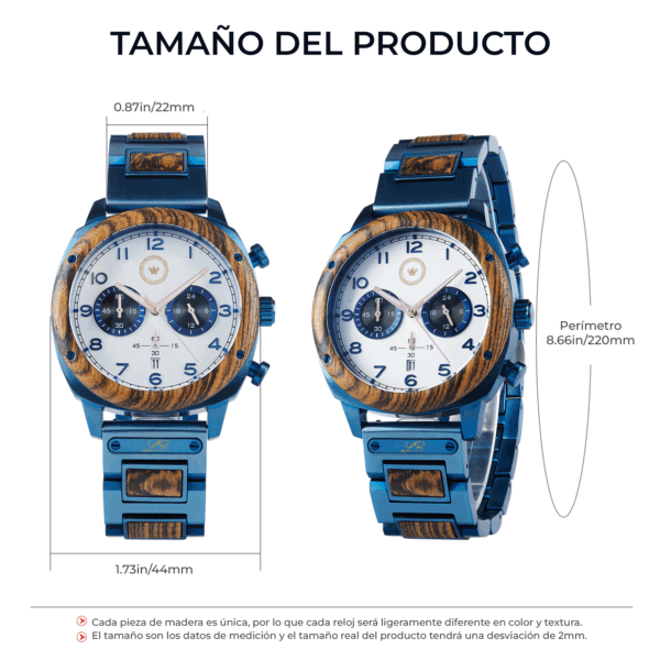LB BlueWood Chrono - Madera y Acero Azul -Esfera Azul o Blanca - Imagen 6