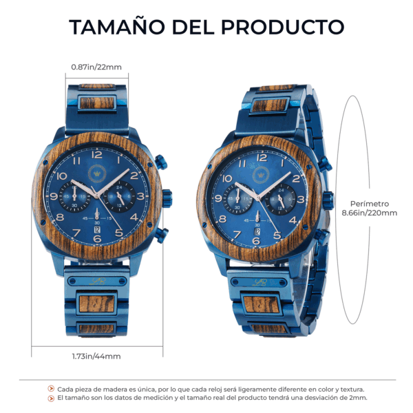 LB BlueWood Chrono - Madera y Acero Azul -Esfera Azul o Blanca - Imagen 7