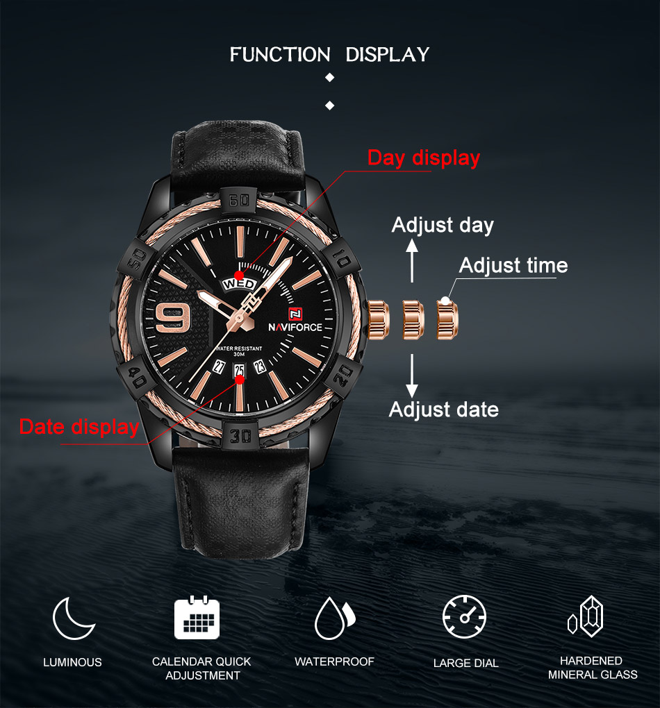 Reloj NAVIFORCE 9117 para Hombre – Cuarzo Preciso, Correa de Cuero, Calendario Completo, Resistencia al Agua 3 BAR - Imagen 2