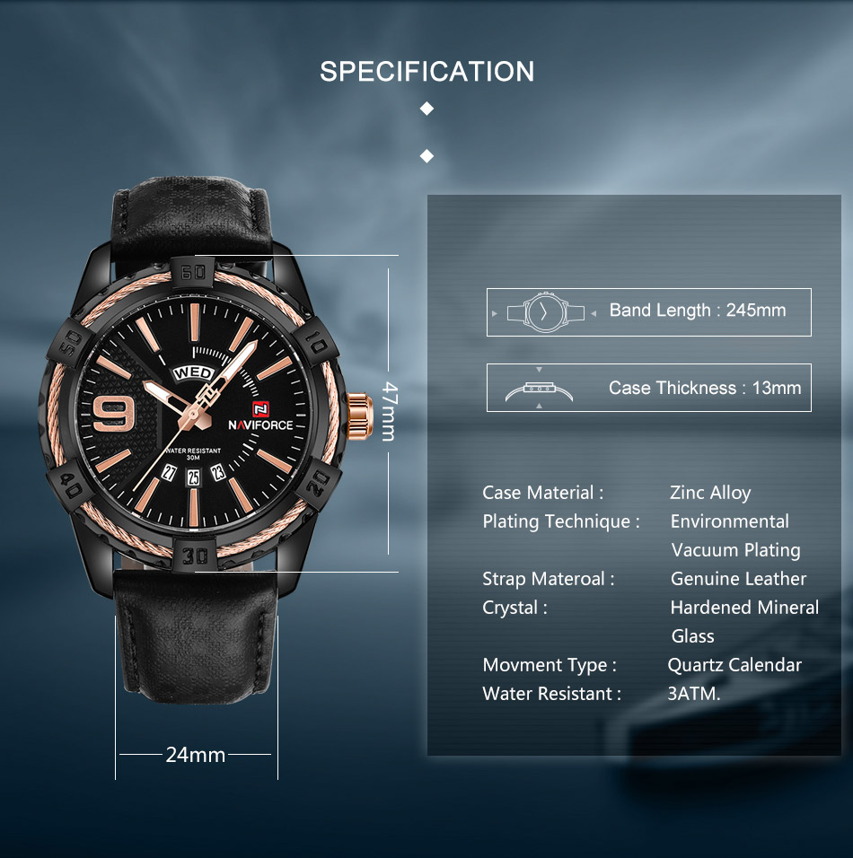 Reloj NAVIFORCE 9117 para Hombre – Cuarzo Preciso, Correa de Cuero, Calendario Completo, Resistencia al Agua 3 BAR - Imagen 5