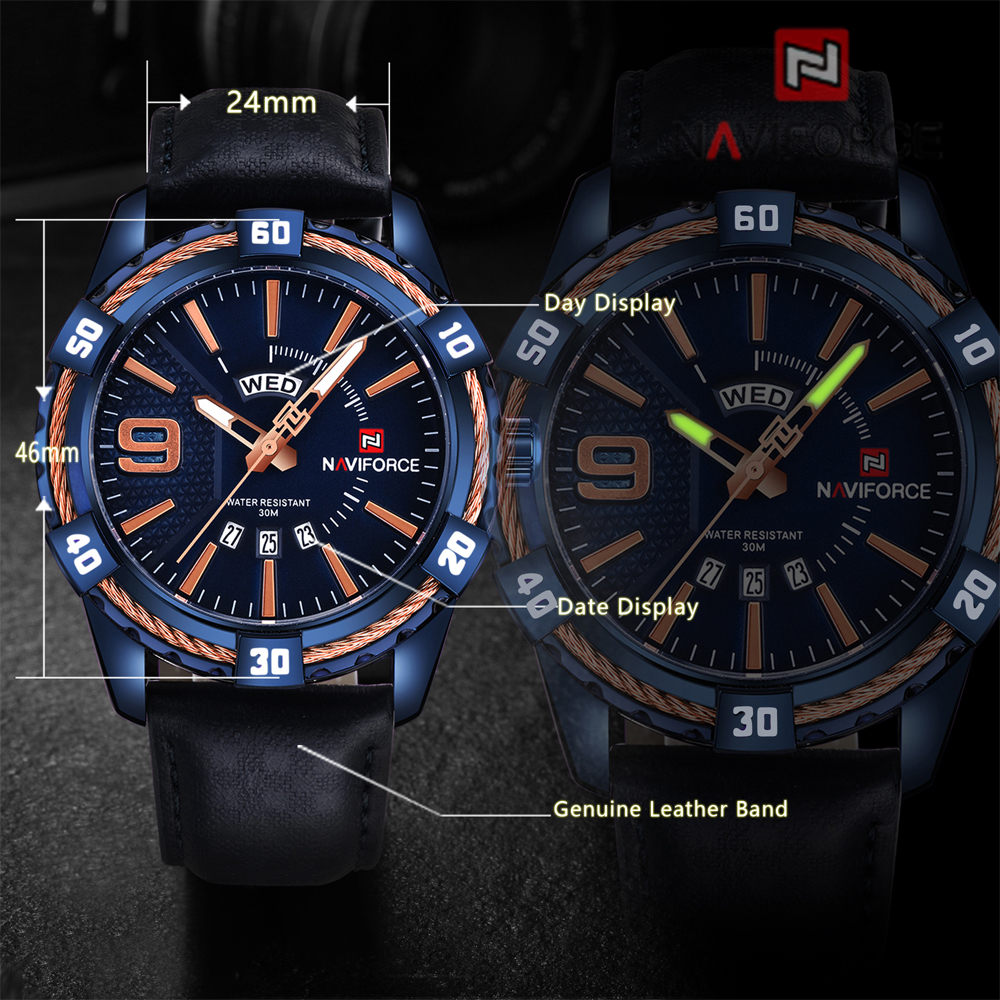 Reloj NAVIFORCE 9117 para Hombre – Cuarzo Preciso, Correa de Cuero, Calendario Completo, Resistencia al Agua 3 BAR - Imagen 6