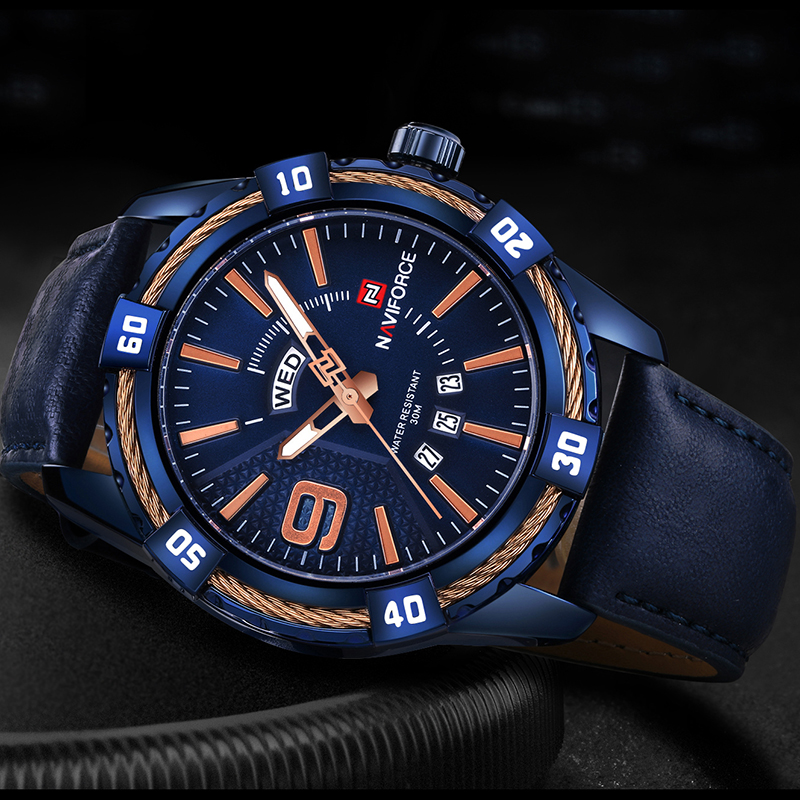 Reloj NAVIFORCE 9117 para Hombre – Cuarzo Preciso, Correa de Cuero, Calendario Completo, Resistencia al Agua 3 BAR