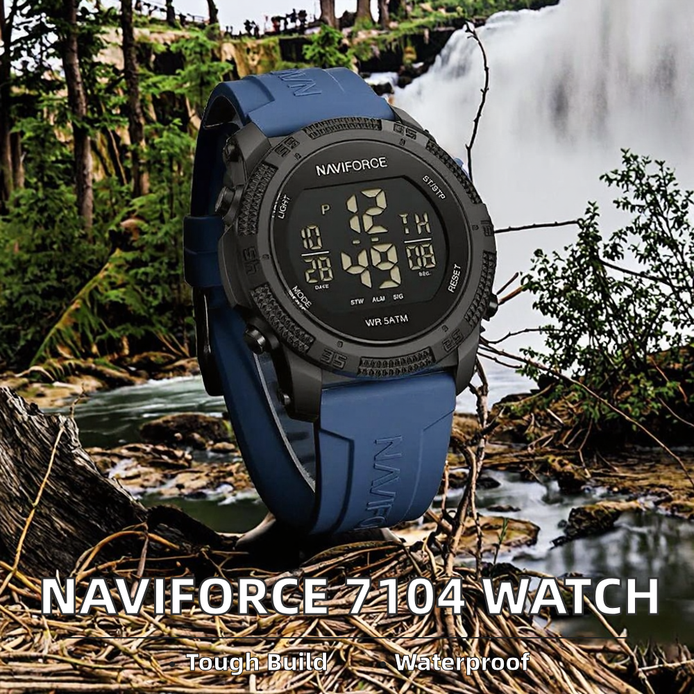Reloj Digital NAVIFORCE NF7104 – Deportivo, Resistente al Agua 5 ATM, Correa de Silicona, Pantalla LCD, Cronómetro y Fecha