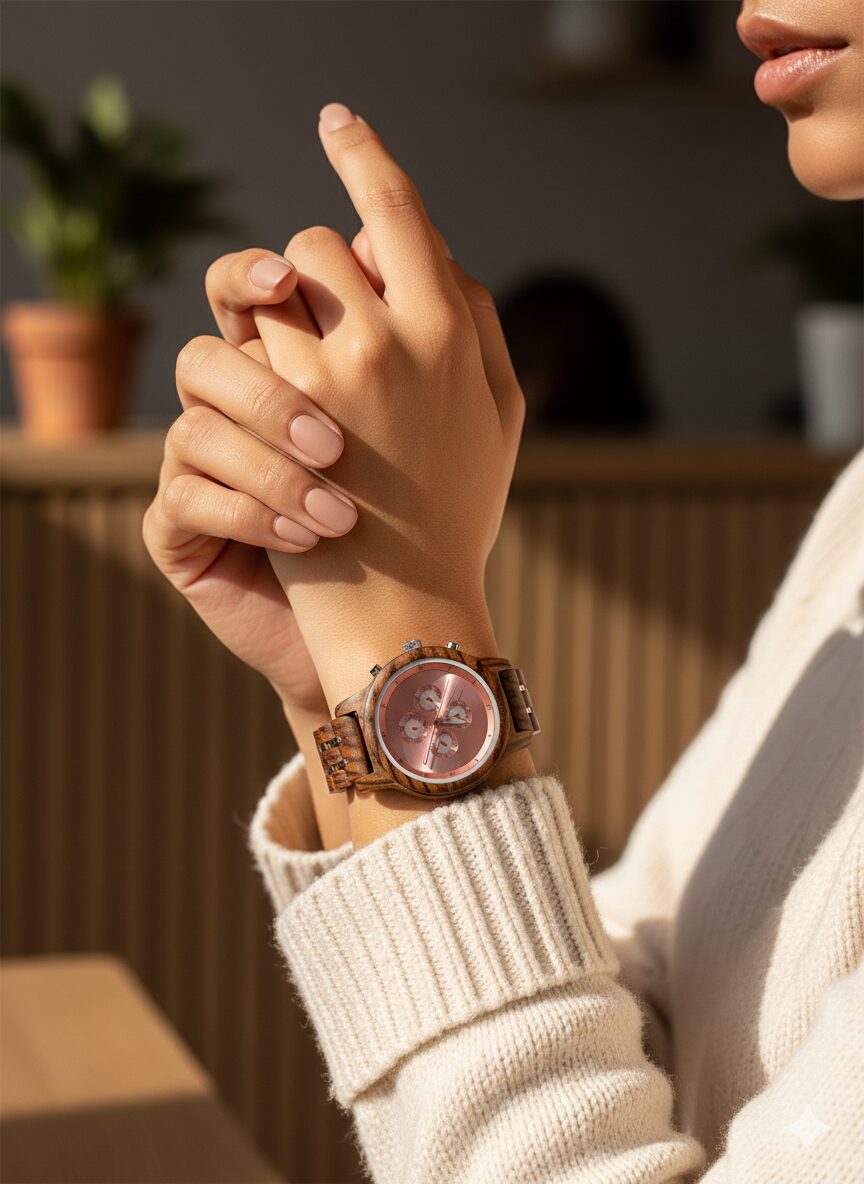 Reloj de Mujer de Madera Natural – LB Reloj Elegante con Cronógrafo y Fecha Automática - Imagen 2