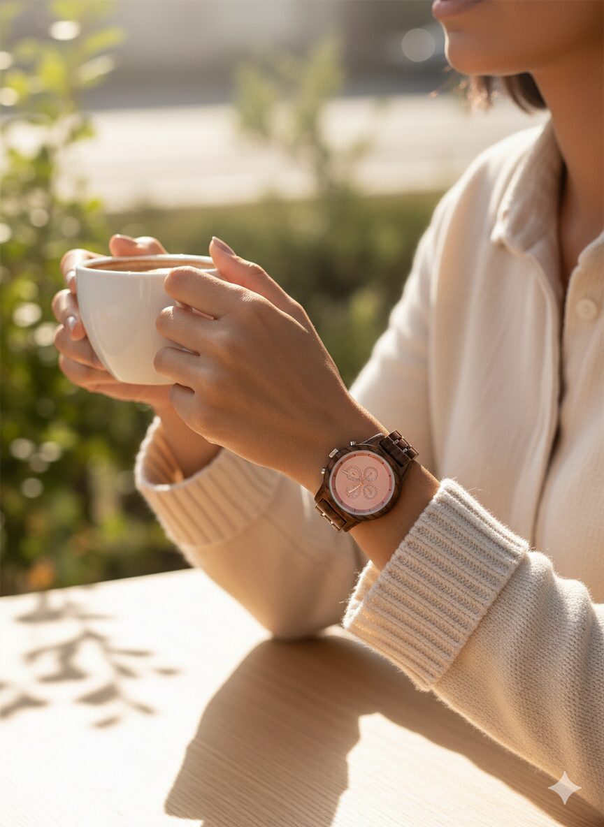 Reloj de Mujer de Madera Natural – LB Reloj Elegante con Cronógrafo y Fecha Automática - Imagen 3