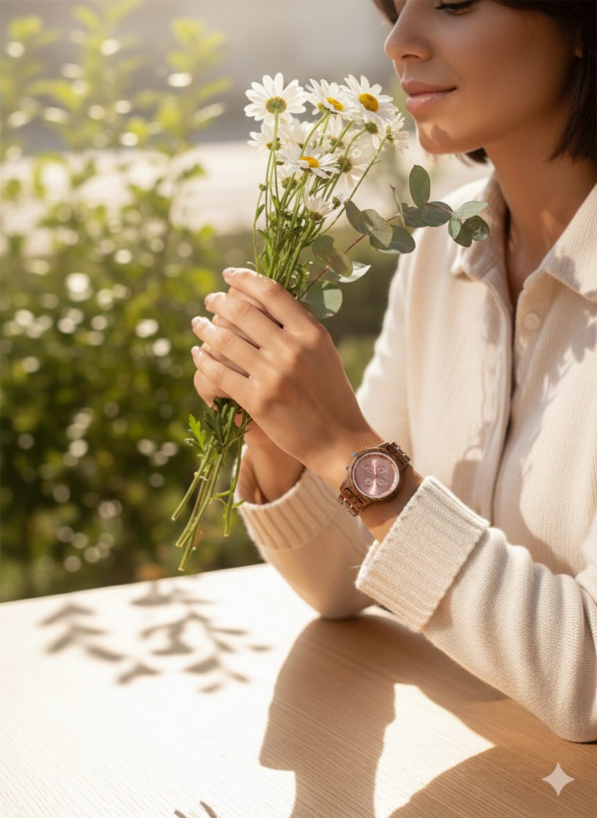 Reloj de Mujer de Madera Natural – LB Reloj Elegante con Cronógrafo y Fecha Automática - Imagen 4